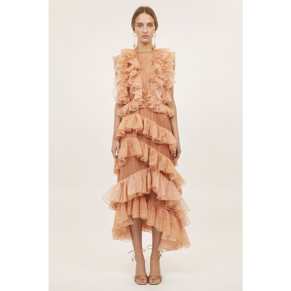 Ulla Johnson Runway Salmon/Blush Ruffled Silk Cocktail Dress